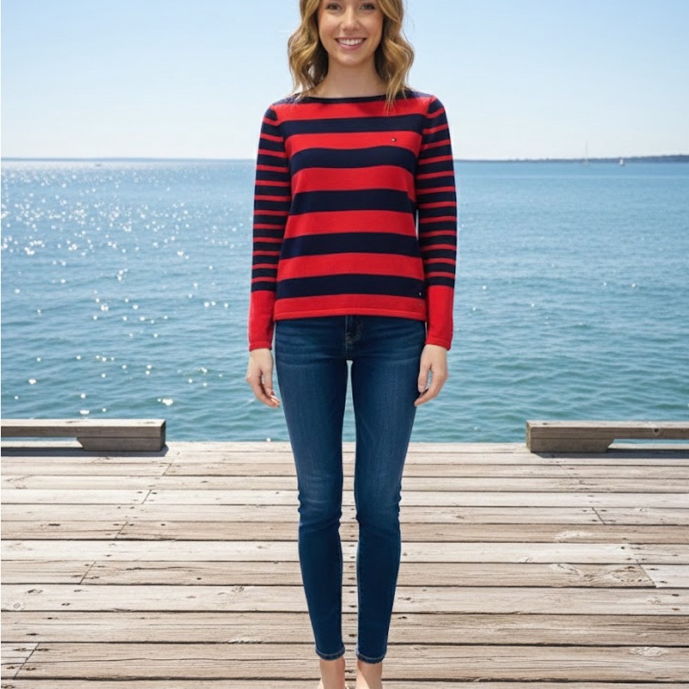 Tommy Hilfiger Red and Navy Sweater
